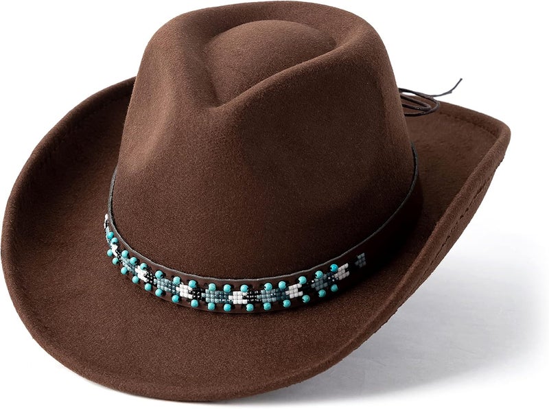 Gossifan Western Cowboy & Cowgirl Hat Felt Wide Brim Women Men Fedora Hats - Image 1